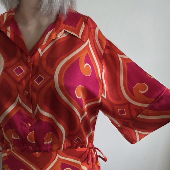 Zara Geometric Skort Set High Waisted Shorts & Crop Shirt Size Small - Picture 5 of 7